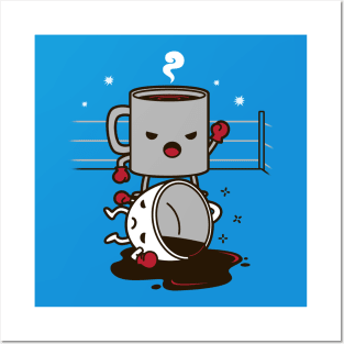 Funny Kawaii Coffee Boxing K.O. Knock Out Boxing Match Sports Cartoon Posters and Art